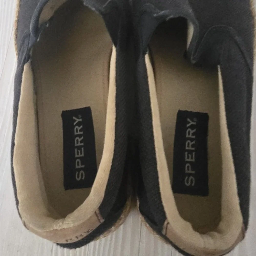 Sperry Womens Black Canvas Espadrille Slip On Flats Shoes Size‎ 8.5M